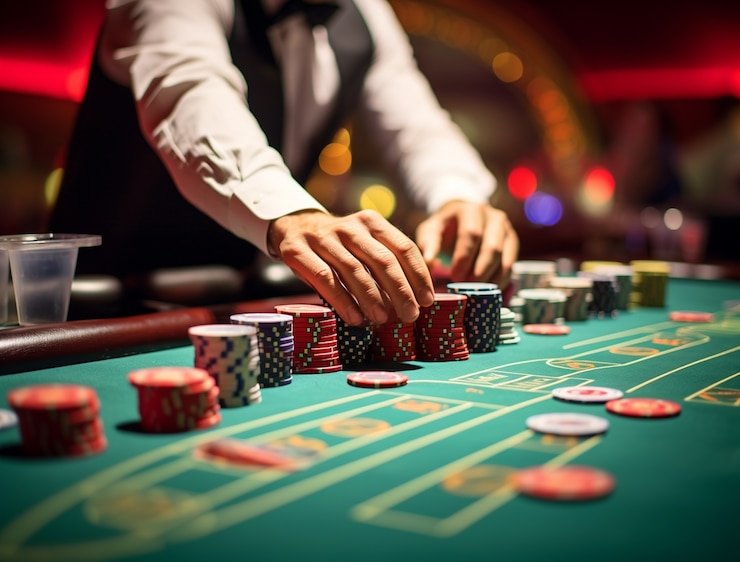 Dealer profesional membagikan kartu Sakong di studio jitutoto777